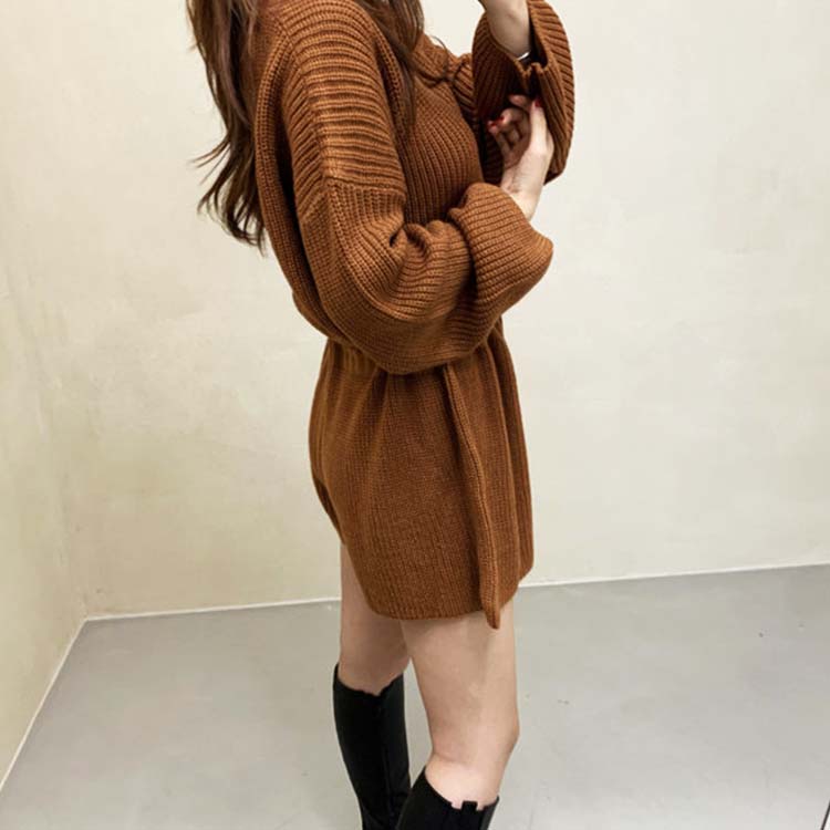 長袖 ショート ニット サロペット