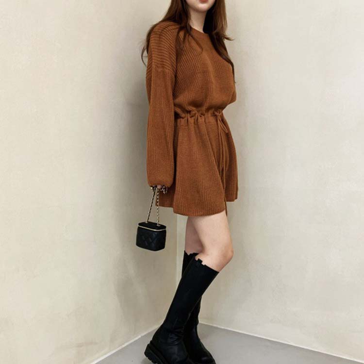 長袖 ショート ニット サロペット