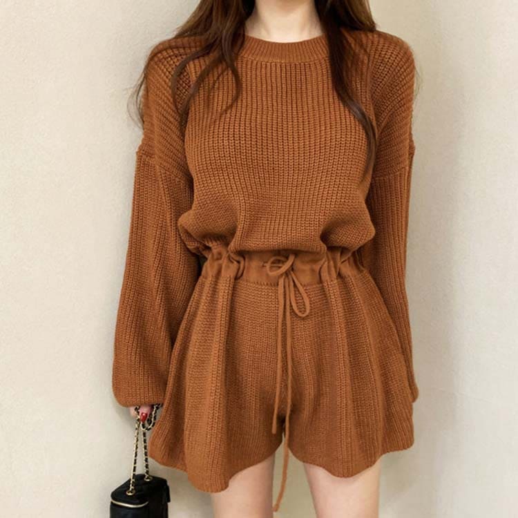 長袖 ショート ニット サロペット