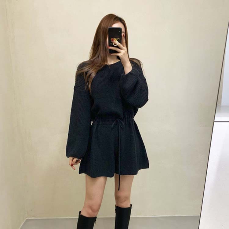 長袖 ショート ニット サロペット