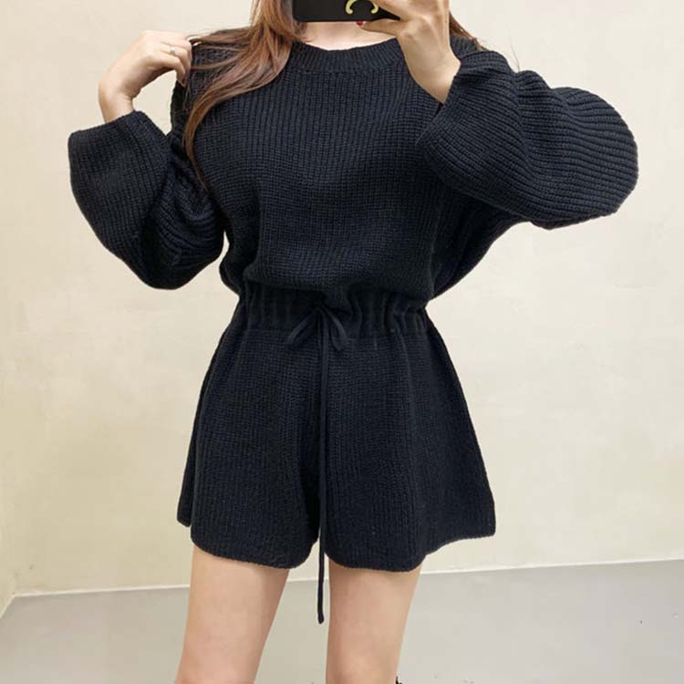 長袖 ショート ニット サロペット