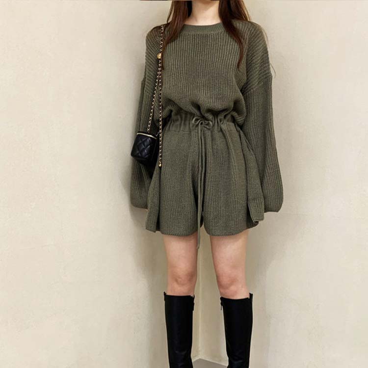 長袖 ショート ニット サロペット