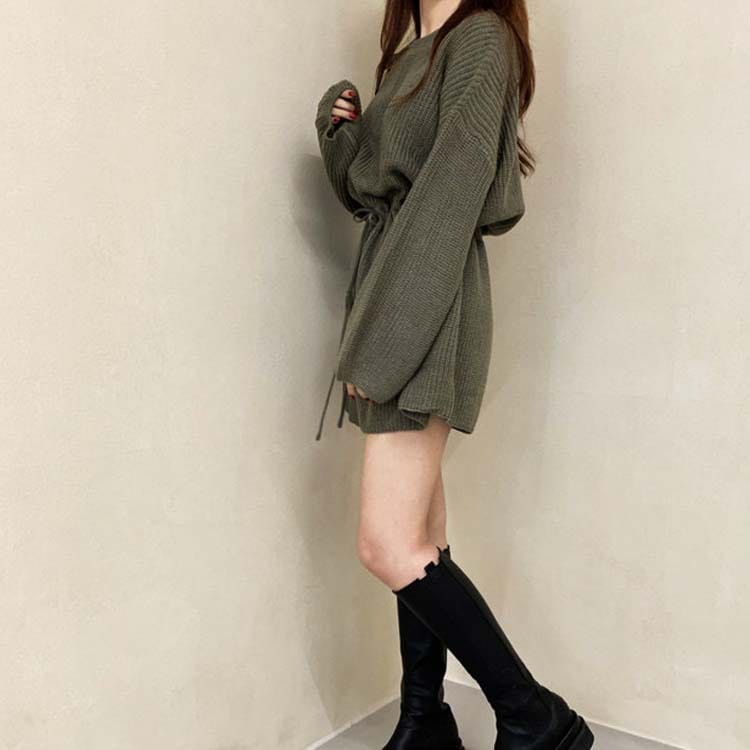 長袖 ショート ニット サロペット