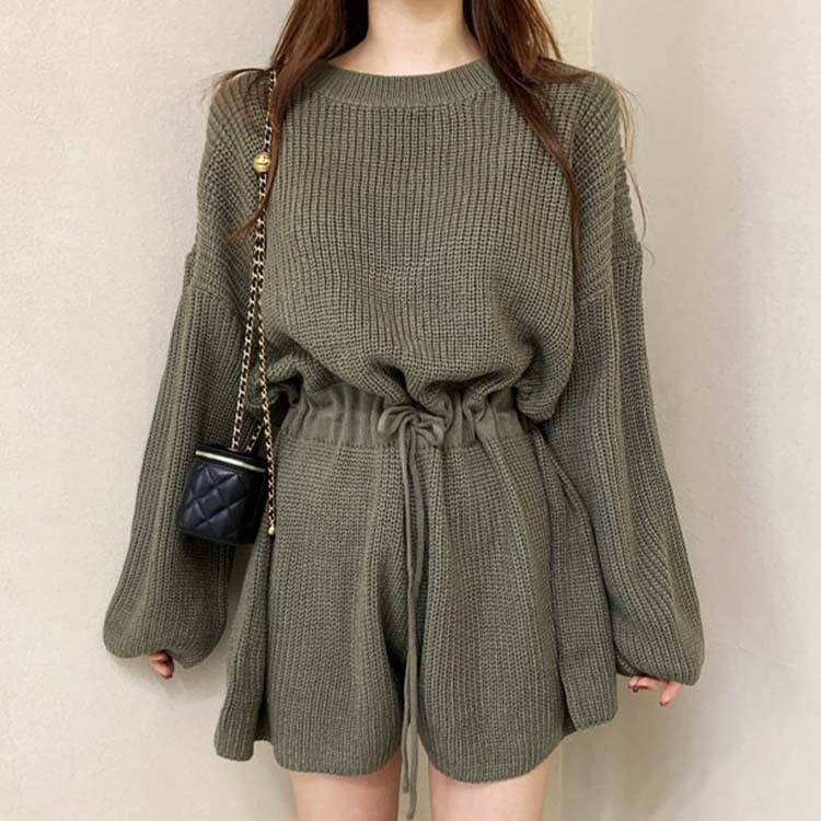 長袖 ショート ニット サロペット