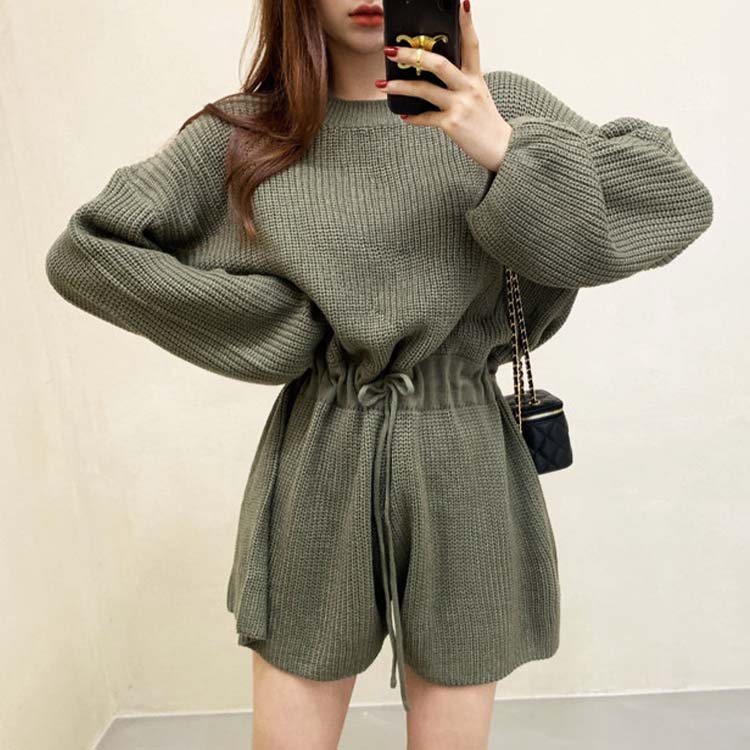 長袖 ショート ニット サロペット