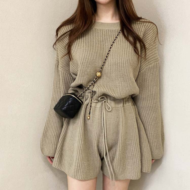 長袖 ショート ニット サロペット