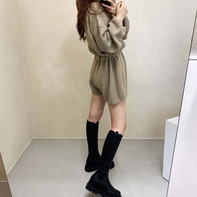 長袖 ショート ニット サロペット