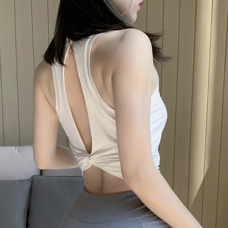背中みせ バッククロス ショート丈 タンクトップ ヨガウエア