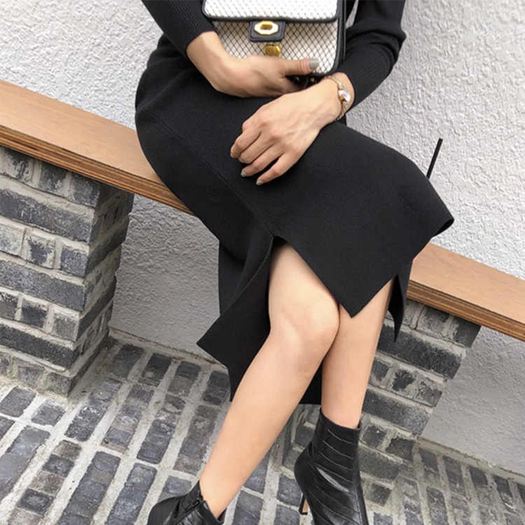 カシュクールニット ミモレ丈 タイトスカート ニットアップ