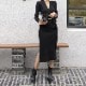 カシュクールニット ミモレ丈 タイトスカート ニットアップ