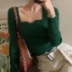 ハートシェイプドネック 長袖 リブニットトップス