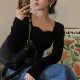 ハートシェイプドネック 長袖 リブニットトップス