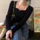ハートシェイプドネック 長袖 リブニットトップス