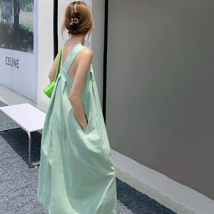 Aライン スクエアネック キャミソール ミモレ丈ワンピース