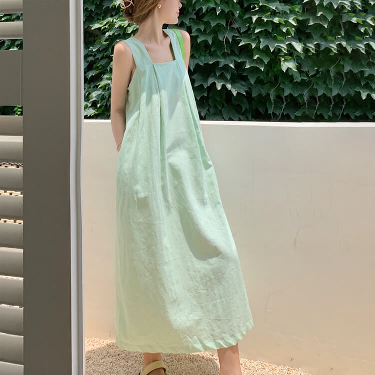 Aライン スクエアネック キャミソール ミモレ丈ワンピース