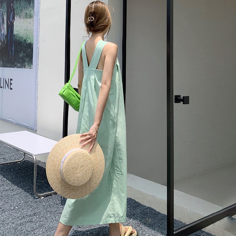 Aライン スクエアネック キャミソール ミモレ丈ワンピース