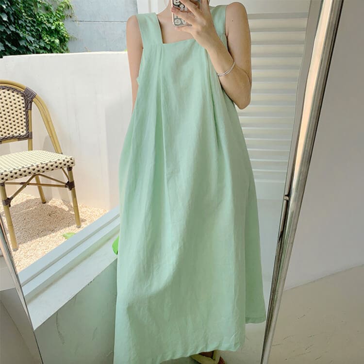 Aライン スクエアネック キャミソール ミモレ丈ワンピース