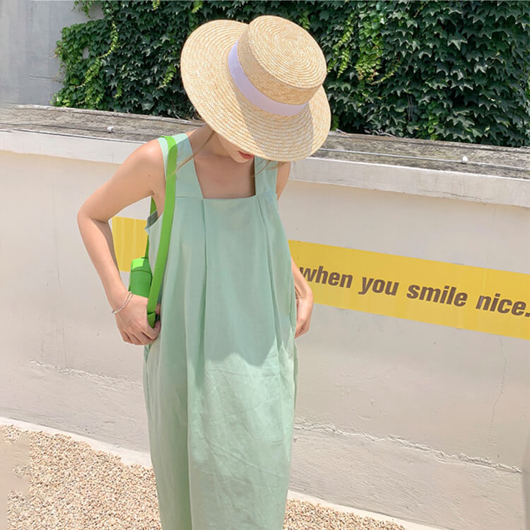 Aライン スクエアネック キャミソール ミモレ丈ワンピース