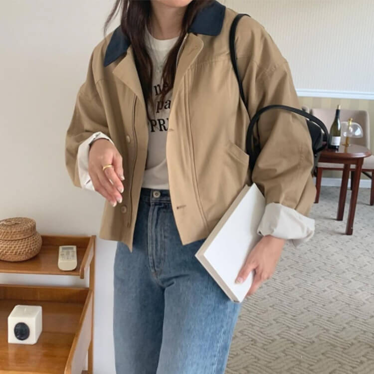 バイカラー襟 ゆったり カジュアル ジャケット コート