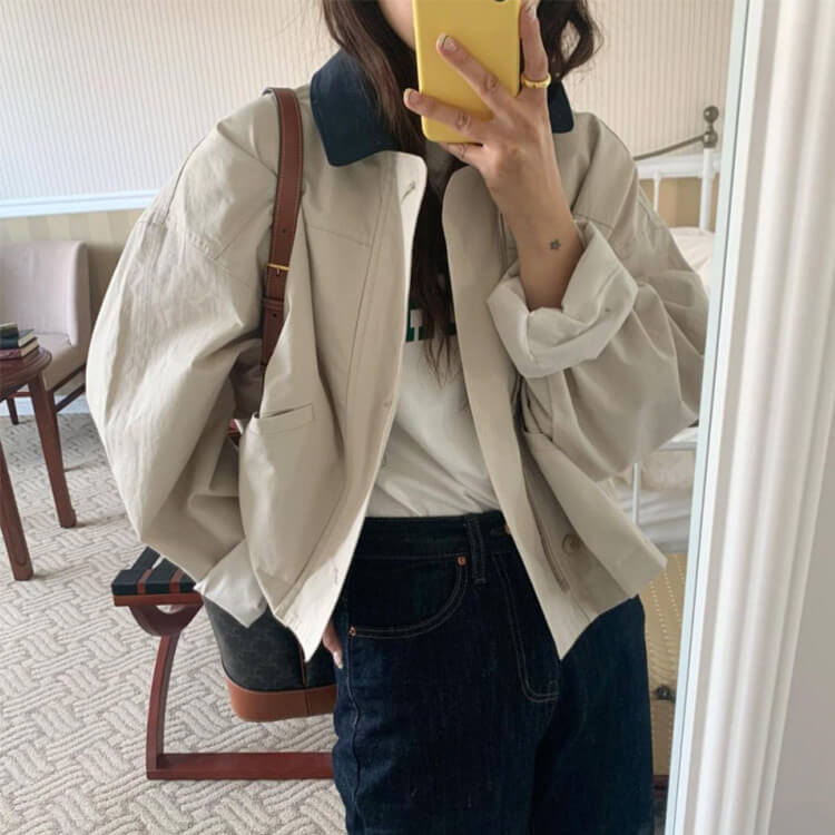 バイカラー襟 ゆったり カジュアル ジャケット コート