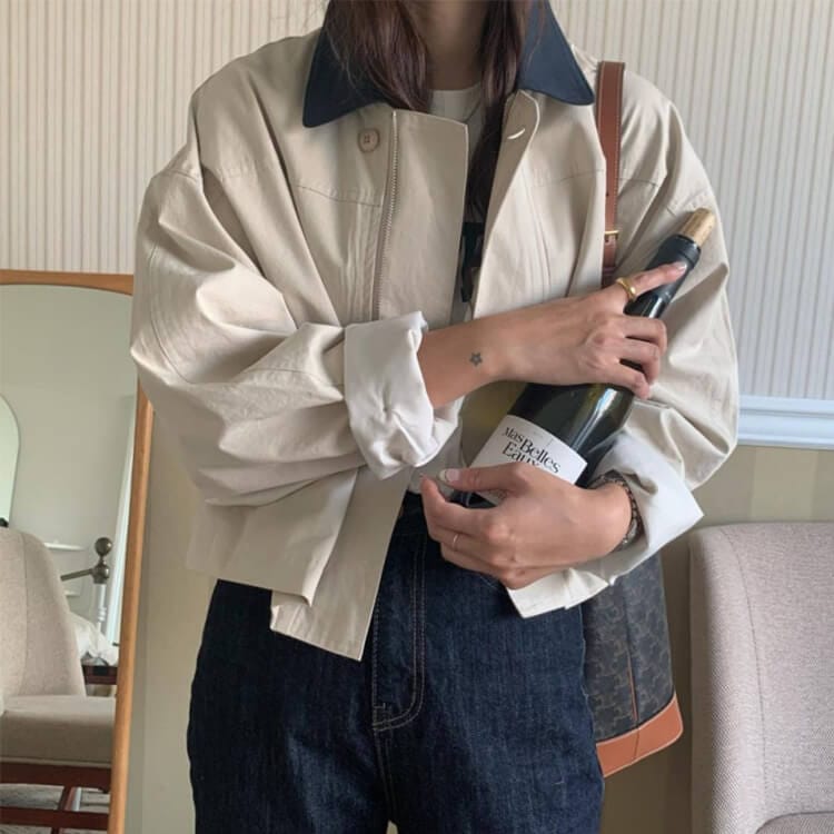 バイカラー襟 ゆったり カジュアル ジャケット コート