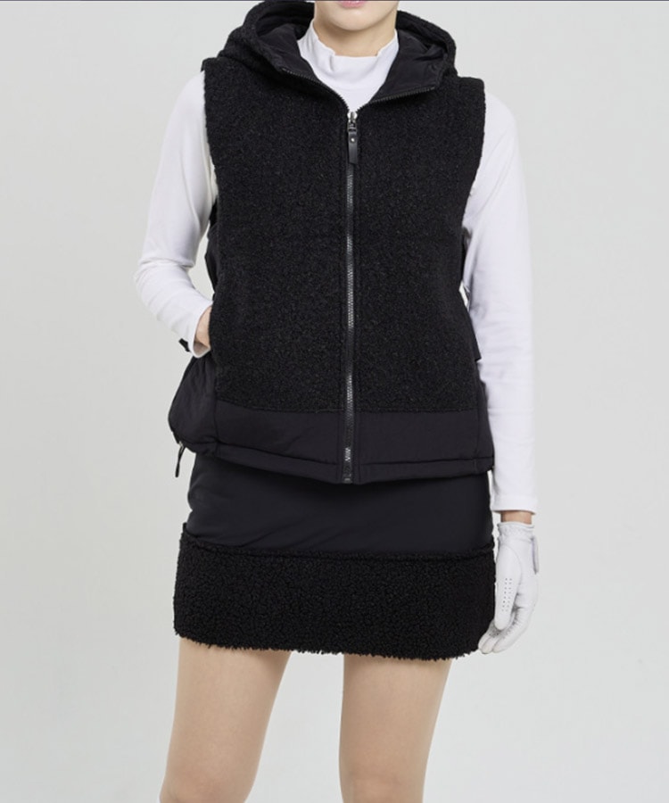 フード付き ボア切り替え ベスト 韓国ゴルフウェア

