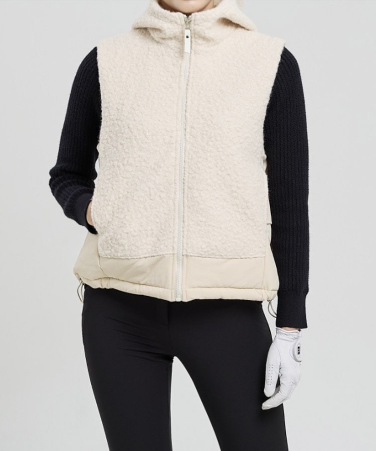 フード付き ボア切り替え ベスト 韓国ゴルフウェア

