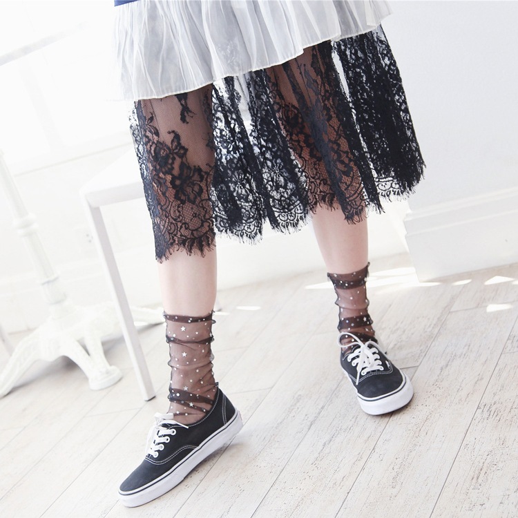 星月柄メッシュルーズソックス