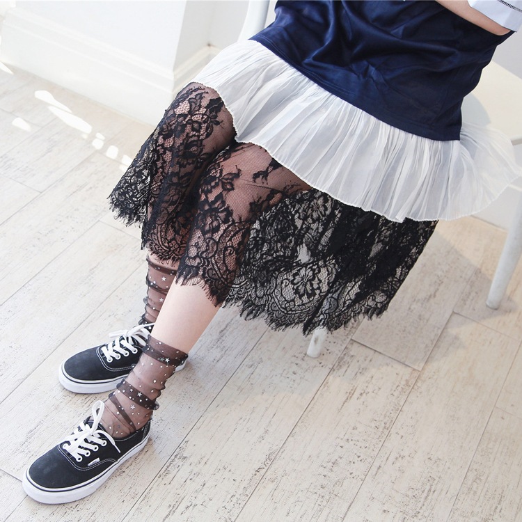 星月柄メッシュルーズソックス