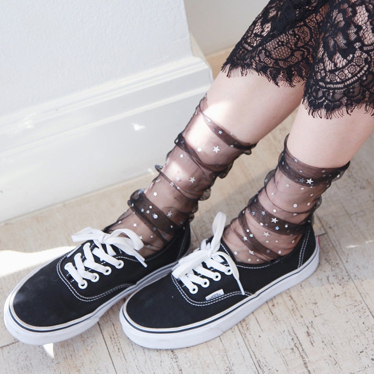 星月柄メッシュルーズソックス