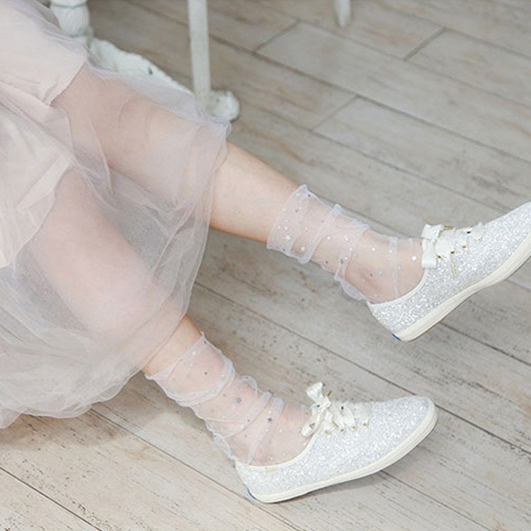 星月柄メッシュルーズソックス