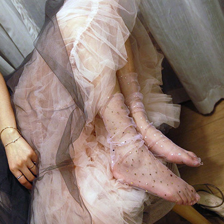 星月柄メッシュルーズソックス