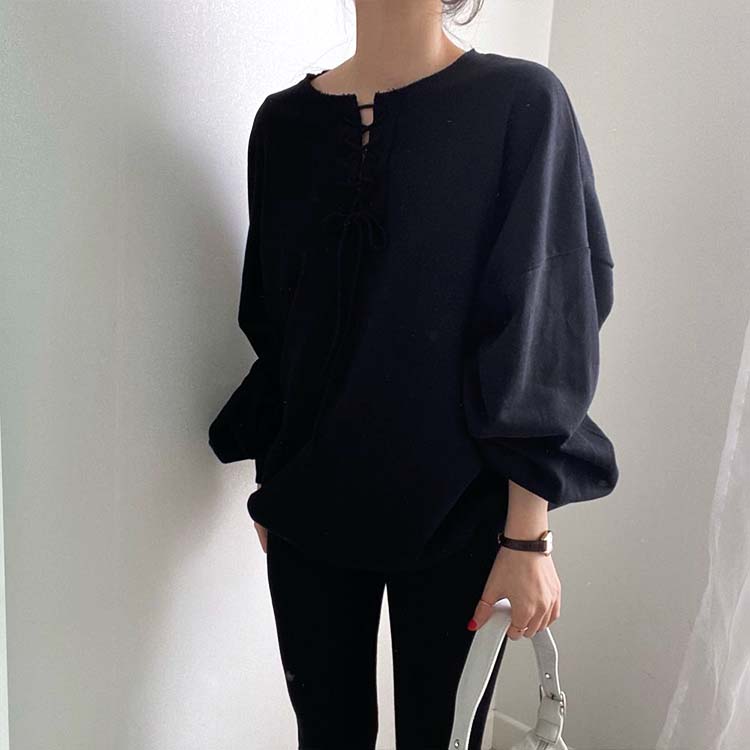 レースアップ ランタンスリーブ スウェット トレーナー