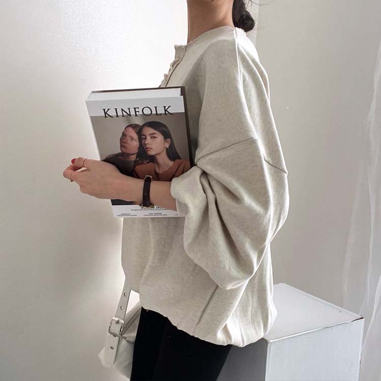 レースアップ ランタンスリーブ スウェット トレーナー