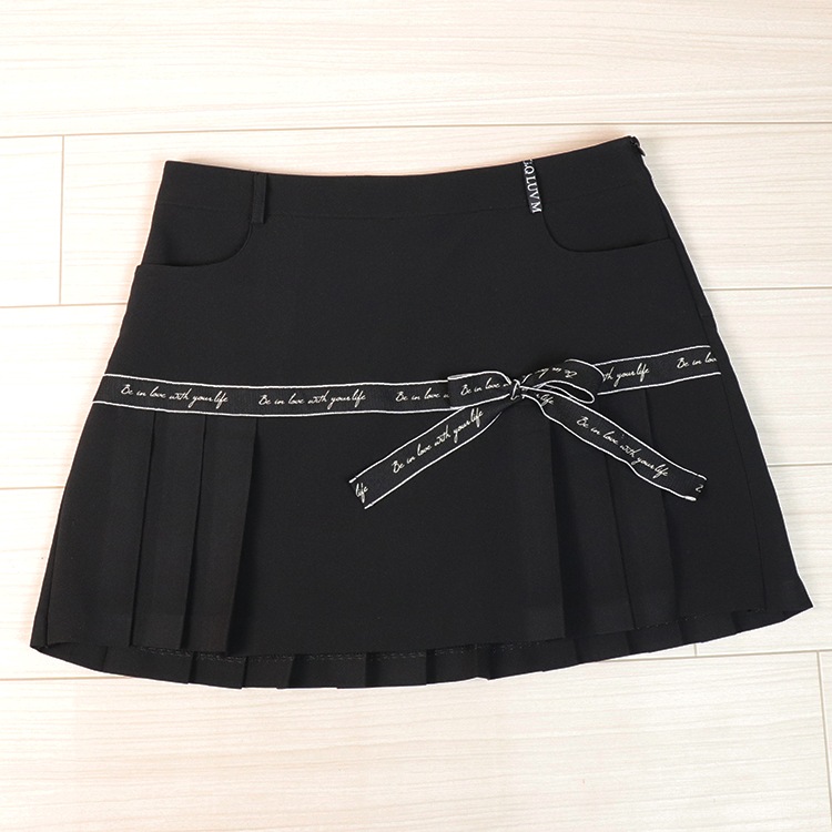 韓国ゴルフウェア インナー付 バイカラーリボン プリーツ