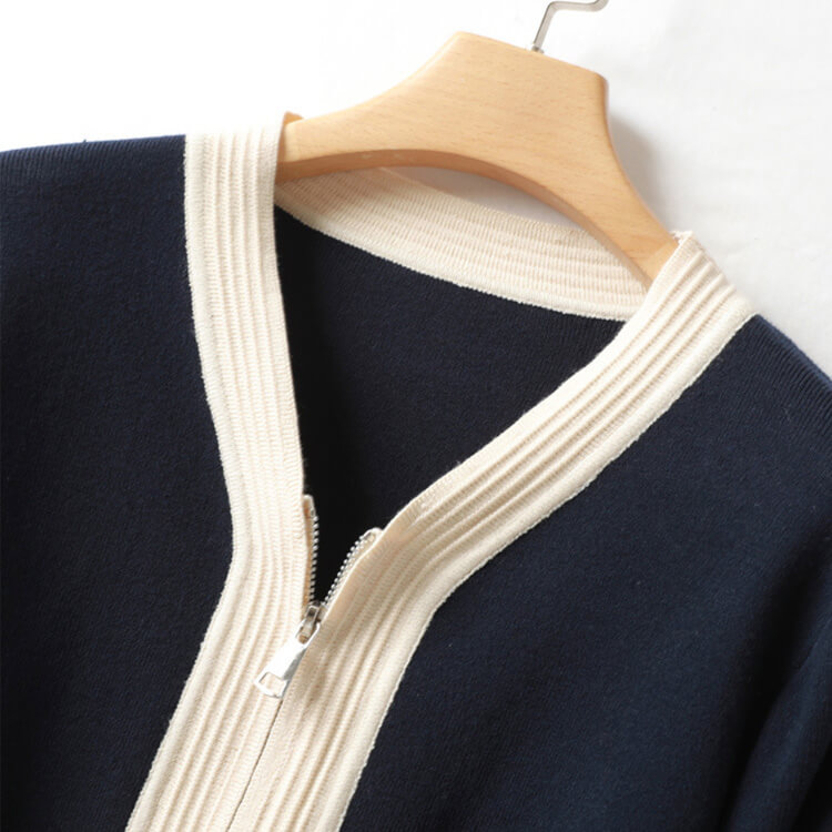 ジップアップ ニットカーディガン フレアスカート