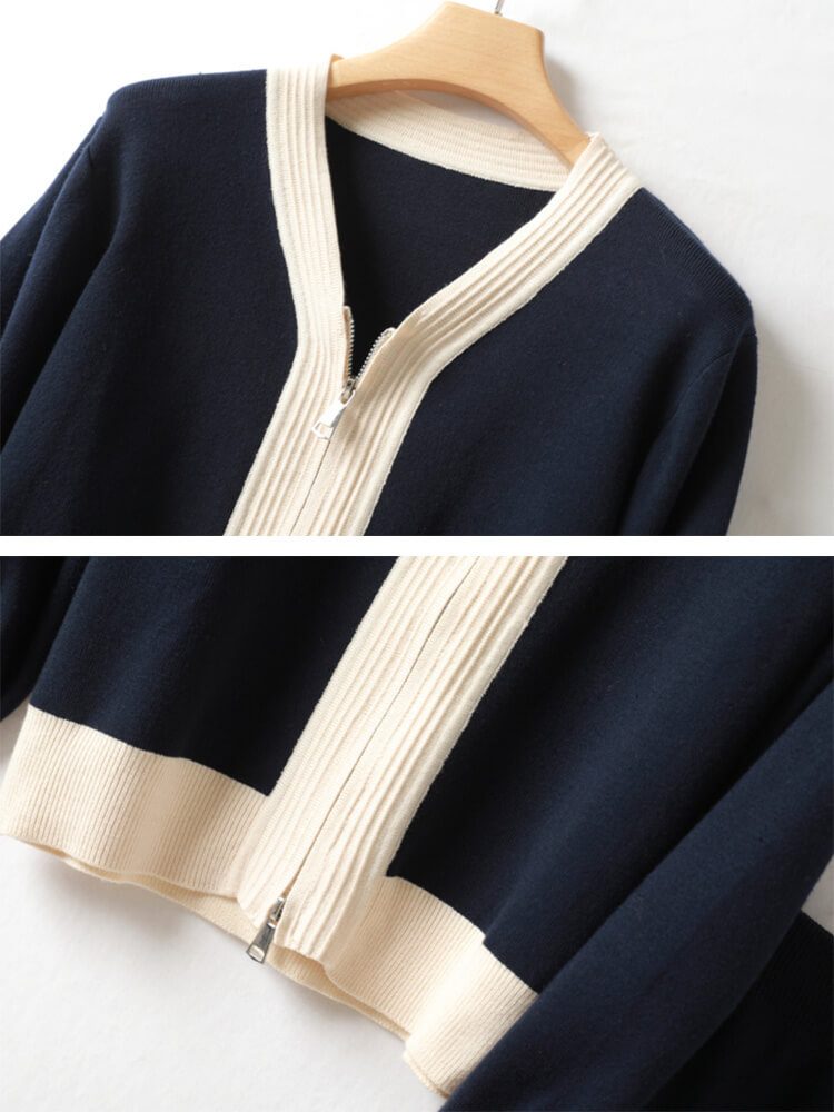 ジップアップ ニットカーディガン フレアスカート