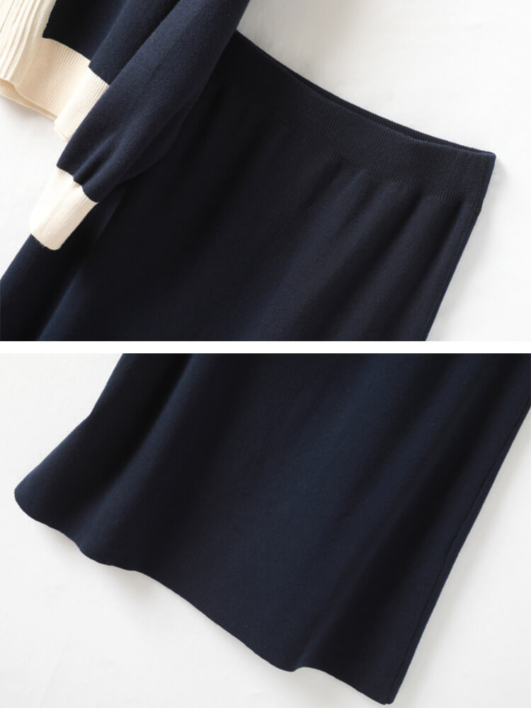 ジップアップ ニットカーディガン フレアスカート