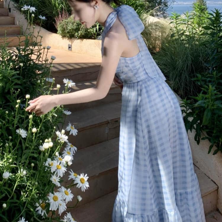 ギンガムチェック柄 ティアード ホルターネック