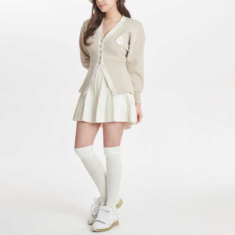 エレガント Vネック ハーフボタン ロング丈