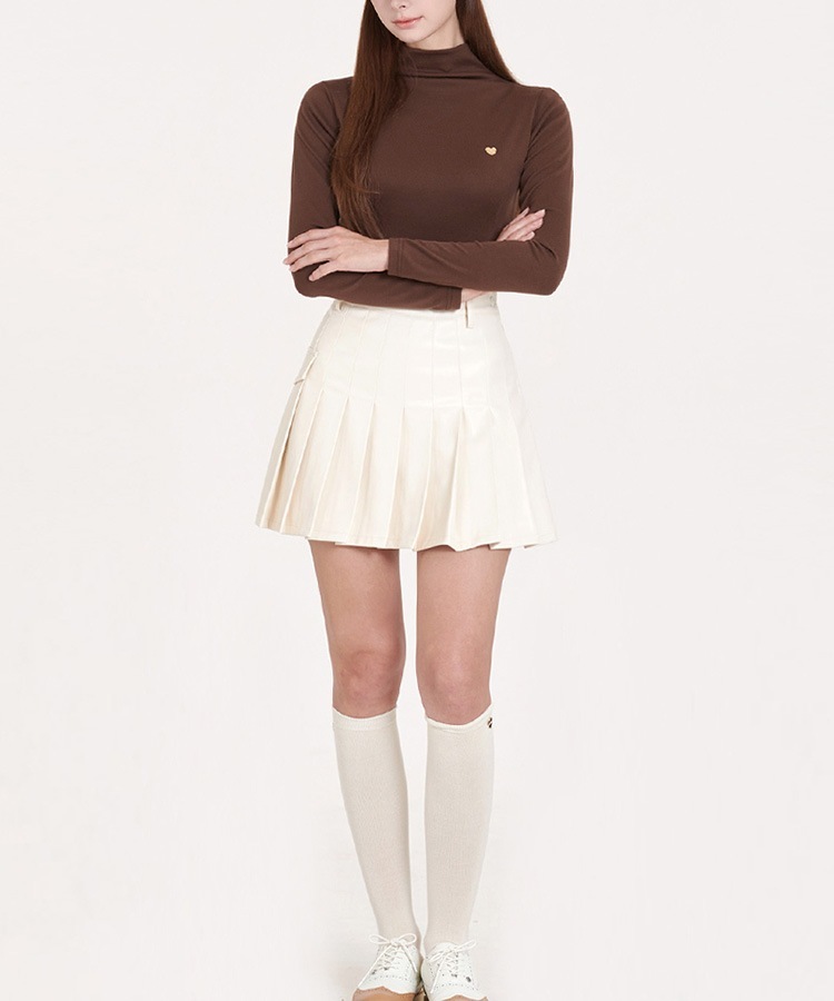 Aライン 切り替え プリーツ レザースカート 

