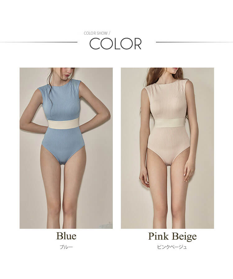 ウエスト切り替え レトロ バイカラー ワンピース 水着

