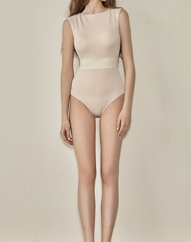 ウエスト切り替え レトロ バイカラー ワンピース 水着

