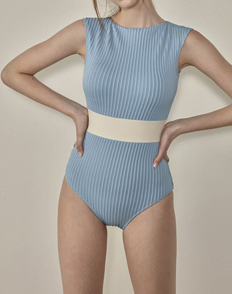 ウエスト切り替え レトロ バイカラー ワンピース 水着

