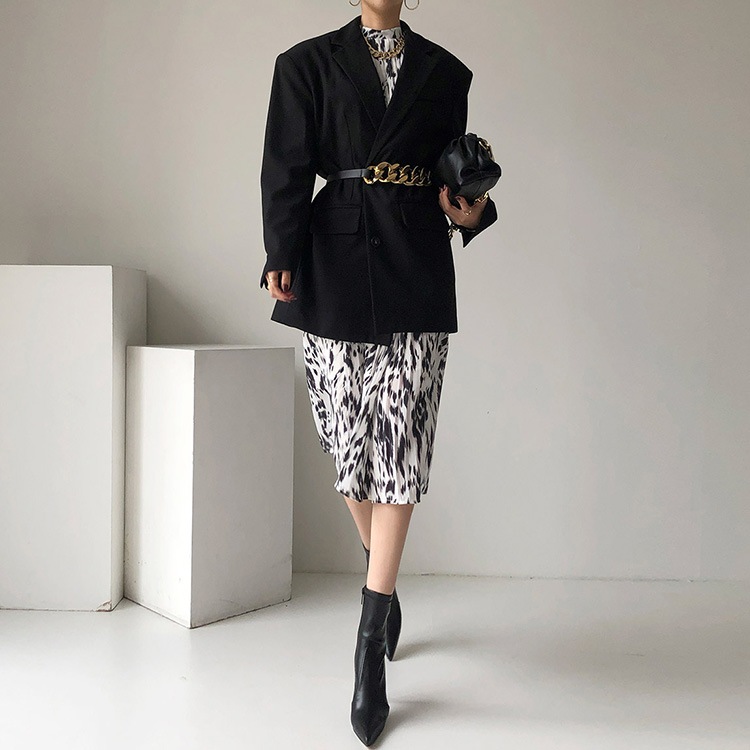 モックネック Aライン 膝丈 プリーツ ワンピース