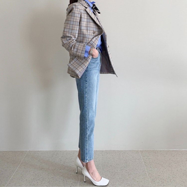 レトロデザイン ダブルボタン チェックジャケット