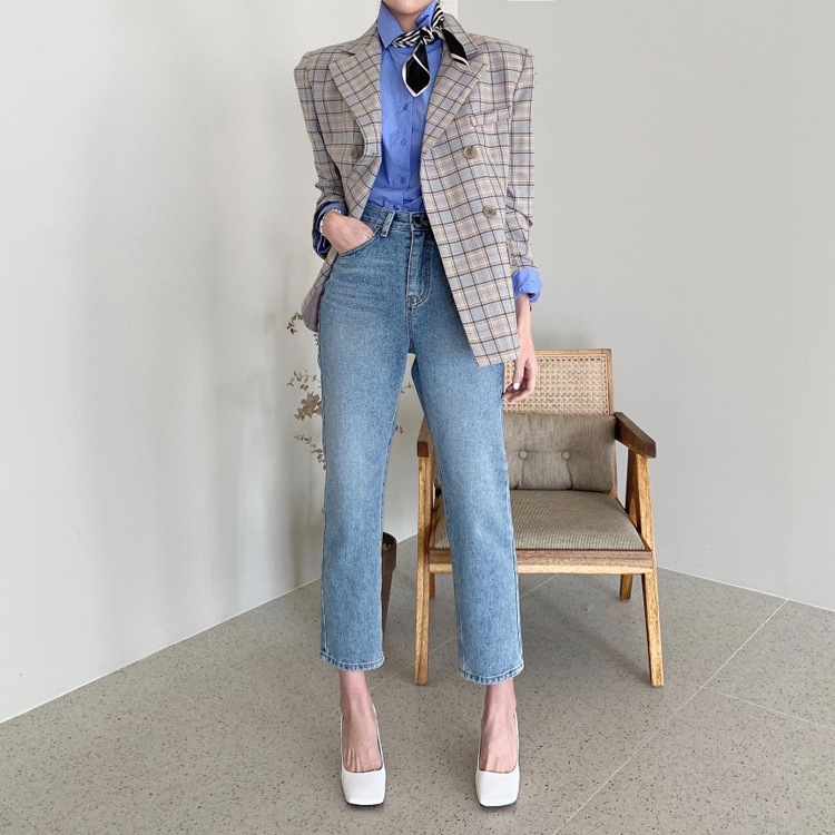 レトロデザイン ダブルボタン チェックジャケット