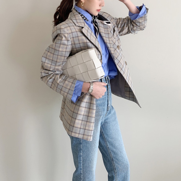 レトロデザイン ダブルボタン チェックジャケット