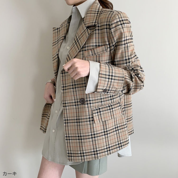 レトロデザイン ダブルボタン チェックジャケット