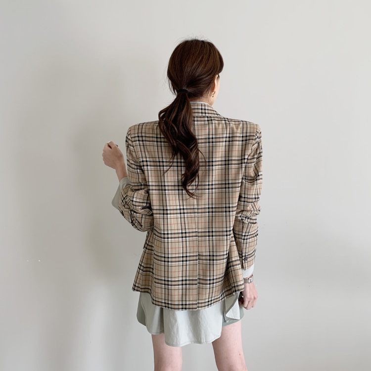 レトロデザイン ダブルボタン チェックジャケット
